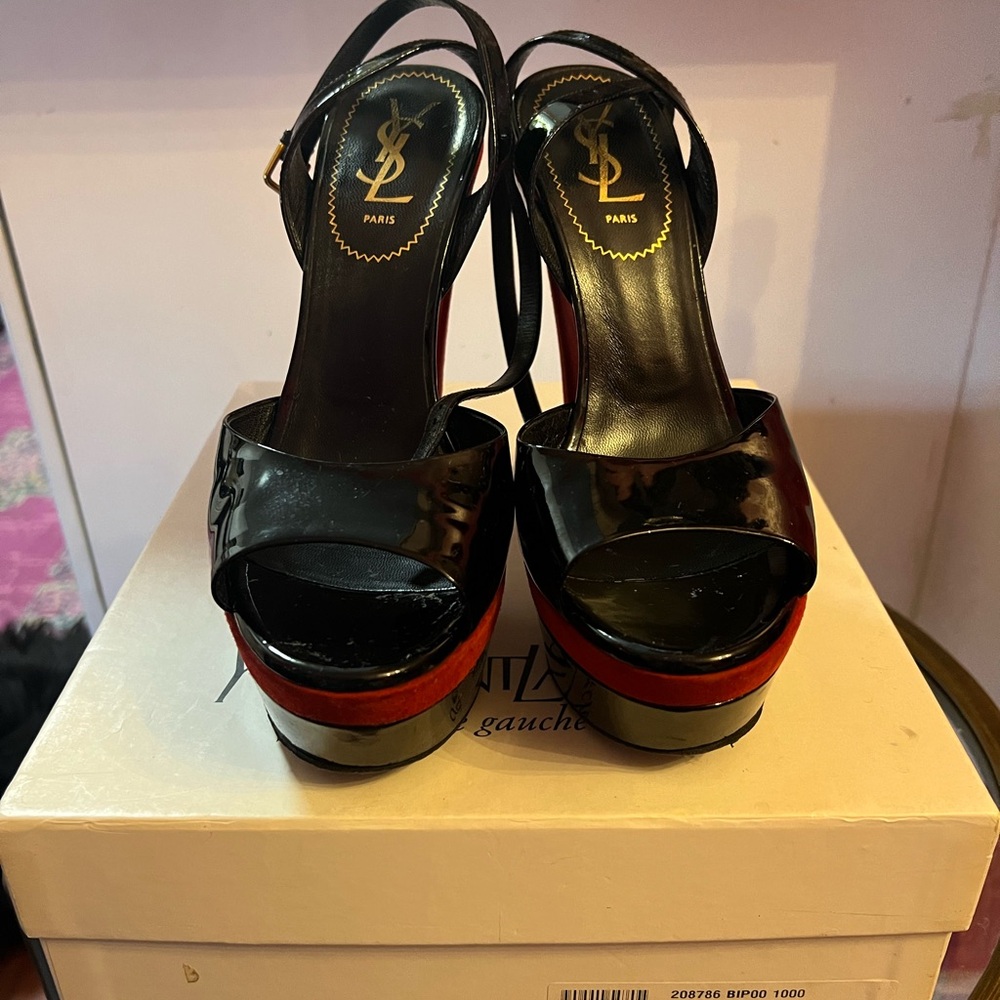 Saint Laurent open toe 40 patent leather pumps/wedges - Picture 6 of 6